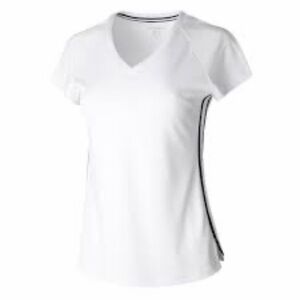 Bjorn Borg Classic White V-Neck Women's Top with Side Stripe in Blue and Green